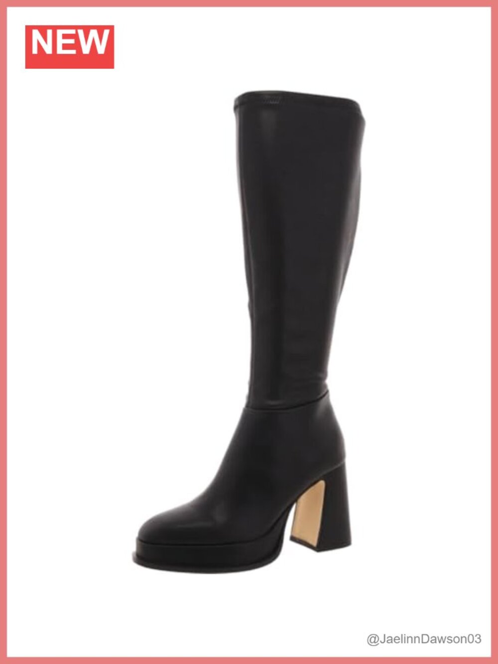 Knee High Platform Boots Round Toe Zip Faux Leather Block Heel Vegan